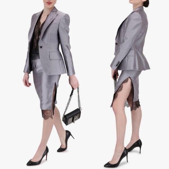 Tom Ford NWT Smoke Black Lace Hem Pencil Side Slit Skirt Cotton Silk IT 38 US 4 - Picture 15 of 15